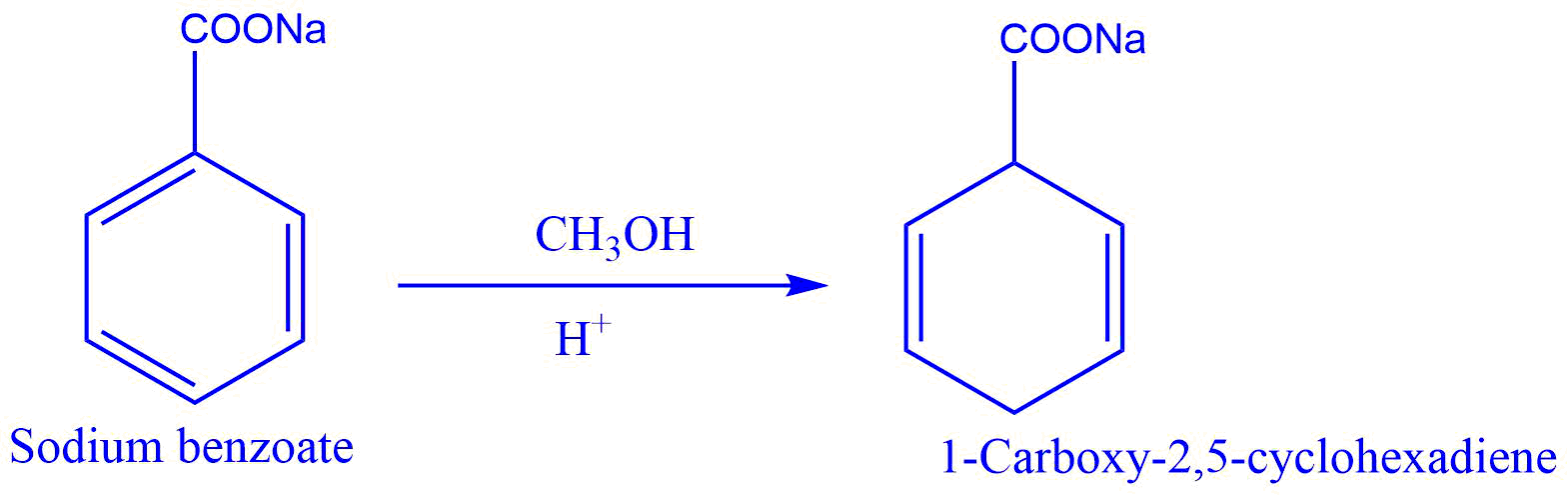 Reduction of sodium benzoate to 1-carboxy-2,5-cyclohexadiene